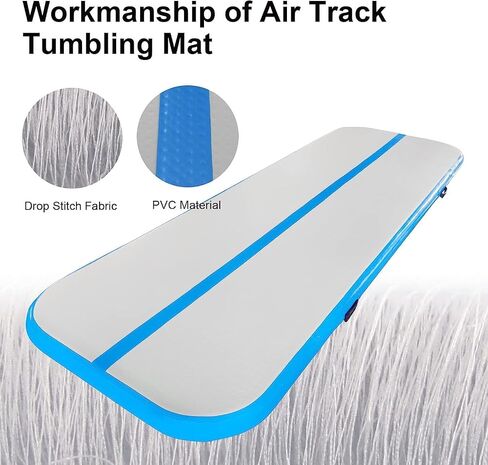 JINSPORT Air Mat Gymnastics Track for Tumbling, 10FT/13FT/16FT/20FT Cheer Mat with Electric Air Pump, Inflatable Tumble Thick Pad, Cartwheel Crash Balance for Home, Kids, Girls (Green/Pink/Blue) in Saudi Arabia