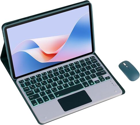 لوحة المفاتيح اللاسلكية القابلة للفصل المغناطيسي والسرد مع غطاء جلدي لوكيومي Redmi Pad SE بحجم 11 بوصة-حالة لوحة مفاتيح الحماية الكاملة (الأسود ، الإضاءة الخلفية والماوس) in Kuwait