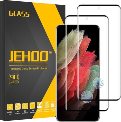 [2 Pack] for Galaxy S21 Ultra Tempered Glass Screen Protector 6.8-Inch, Fingerprint Unlock, 9H 3D HD Curved Full Coverage Glass Film for Galaxy S21 Ultra 5G in Saudi Arabia