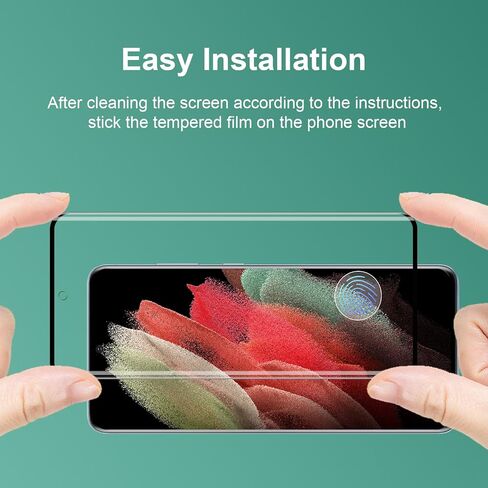 [2 Pack] for Galaxy S21 Ultra Tempered Glass Screen Protector 6.8-Inch, Fingerprint Unlock, 9H 3D HD Curved Full Coverage Glass Film for Galaxy S21 Ultra 5G in Saudi Arabia