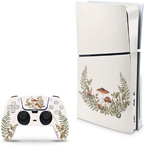 Compatible with PS5 Slim Skin for Console and Controllers by ZOOMHITSKINS, 3M Vinyl Decal Cover Sticker, Forest Mushroom Autumn Fall Leaves Vintage Botanical, Durable, Bubble-Free, Precisely Cut
