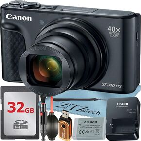 Canon PowerShot SX740 HS Digital Camera (Black) with 32GB Memory Card + Cleaning Pen + Accessory Bundle (Renewed)