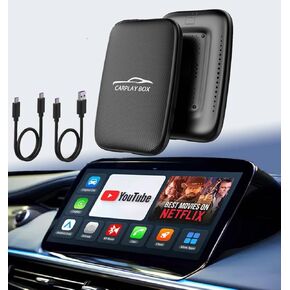 Wireless Carplay Adapter 2025 Netflix YouTube Ai Box for iPhone & Android with Netflix YouTube TF Card Dongle Plug and Play Easy Setup Carplay Magic Video Box for iOS 10+ and Cars After 2015 Car