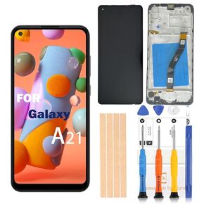 Original 6.5 inch LCD Digitizer for Samsung Galaxy A21 Screen Replacement SM-A215U, A215U1 A215A Touch Display, Full HD Digitizer Assembl (SM-A21 Sreen with Black Frame)