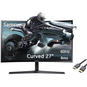 SAMSUNG 27" CF391 Series Curved LED Monitor, 60Hz Refresh Rate, 4ms Response Time, Slim Bezel Design, HDMI, VGA, Eye Saver, DisplayPort, White, with HDMI Cable