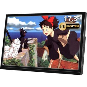 17.3-Inch Portable Monitor Full HD 1600x900 60HZ HDMI USB-C Laptop External Travel Display with Built in Speakers and Invisible Stand, Suitable for Laptop Mac Phone PS4/PS5 Switch Second Display