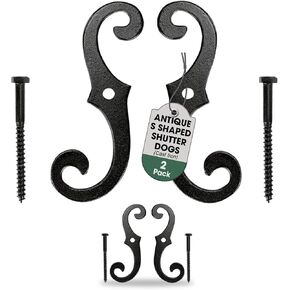 Renovators Supply Manufacturing Black Shutter Dogs 6.5 in. Decorative S Shaped Cast Aluminum Shutter Dogs with Mounting Hardware Pack of 4 in Saudi Arabia