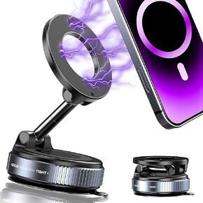 Magnetic Cell Phone Holder for car, Upgraded 360° – Vacuum Suction Car Mount, Hands-Free Magnetic Phone Stand for Car, Gym, Mirror & Shower – Compatible with iPhone 16 Pro Max & Android Phones