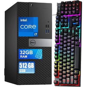 Dell Optiplex 7040 MT Desktop i7 Computer PC, 7040 Tower Quad Core i7-6700 3.4GHz to 4.0GHz, 32GB RAM, 512GB SSD, RGB Keyboard, Win10 pro(Renewed)