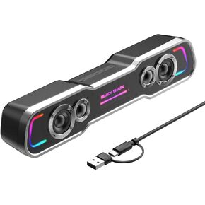 Black Shark BS-SP1 Bluetooth Computer Speakers for Desktop, 5 Colorful Lights Gaming PC Speaker with Stereo Sound, USB C/USB Powered Sound-bar for Computer Desktop PC Monitor Laptop