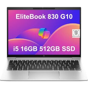 HP ELITEBOOK 830 G10 Business Business Captop (13.3 "FHD+، Intel 10-Core I5-1345U ، 16GB DDR5 RAM ، 512GB SSD) ، 2 X Thunderbolt 4 ، شحن سريع ، قارئ بصمات الأصابع ، كاميرا ويب 5MP ، WI-FI 6E ، ورب 11 W/ COPILOT