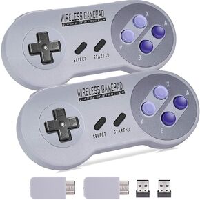 وحدة التحكم اللاسلكية 2.4 جيجا هرتز لـ SNES/NES Classic Mini Original Edition ، Plug & Play Retro Gamepad مع وحدة التحكم في ألعاب USB مستقبلية Super-NES القابلة لإعادة الشحن للكمبيوتر الشخصي/Windows/iOS ، Gray 2 PCS