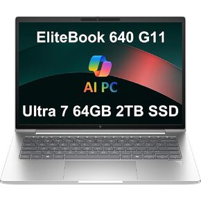 HP EliteBook 640 G11 Business Laptop (14" FHD+, Intel 12-Core Ultra 7 165U vPro, 32GB DDR5, 1TB SSD) 2 x Thunderbolt 4, Backlit, Fingerprint, 5MP Webcam, Wolf Pro Security, Win 11 Pro, 2025 AI PC