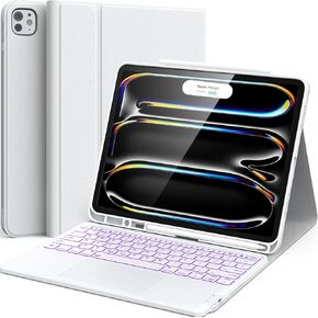 CHESONA for ipad pro 13 inch case 2024 with Keyboard (M4) 2024, Magnetic Detachable Keyboard with Backlit, 2 Wireless Channels, Touchpad & Pencil Holder, Precise Cutouts Case for iPad Pro 13'', White