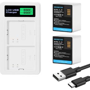 Replacement Battery and Charger Set for Arlo Pro 3/Pro 4/Ultra/Ultra 2 Camera, 2-Pack Rechargeable Lithium-ion Battery with LCD Dual Charger Station and USB-C Cable