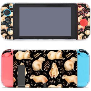 Black Cartoon Capybara Protective Cover Case for Switch Game Controller Grip Cover with Holder Stand