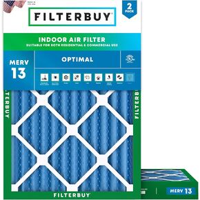 مرشح هواء Filterbuy 20x20x5 MERV 13 الدفاع الأمثل (عبوة من قطعتين)، استبدال مرشحات هواء فرن HVAC AC المطوية لشبكة هانيويل العودة FC40R1003 (الحجم الفعلي: 18.38 × 18.38 × 3.69 بوصة) in Kuwait