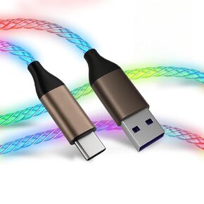 USB C Charger Cable Led Light Up Charger Cord Visible 60W RGB Gradual Changing Shining 3A Fast Charging USB A to USB C Data Sync Cord for iPhone 15/16、Samsung Galaxy SS23+/S23 Ultra (3 FT)
