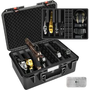 Pistol Gun Case for Multi Handguns - Hold Multiple Pistols & Magazines, Pre-cut Waterproof Hard Shell Gun Box, TSA Approved Pistol Case for SIG Sauer, Smith & Wesson, for Colt, for Revolver, for Glock