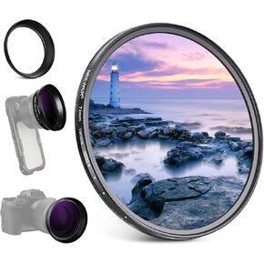 NEEWER 72mm Variable ND Filter with 77mm Lens Hood Shade, ND2-32 1-5 Stops Adjustable Neutral Density Filter for NEEWER 85mm Telephoto Phone Lens & 72mm Camera Lens, FL-99