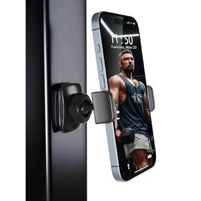 Sunmig Gym Magnetic Phone Holder Mount, Portable 360° Rotatable Powerful Magnet Base Phone Mount for Gym Equipment, Gym Accessories for Women Men, Compatible with 4-7" Smartphones (Black)
