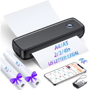 Aixiqee Inkless Portable Printer Wireless for Travel - High Resolution, 4200mAh Battery, Thermal Mini Printer for A4/A5/2/3/4in, USB, Lightweight, No Ink Needed