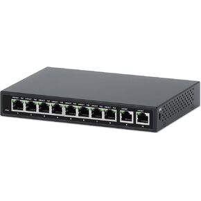 Intellinet 10-Port PoE+ Ethernet Switch - with 8 Gb Ports and 2 RJ45 Gb Uplink Ports – 58W Poe Power Budget – Manual VLAN & Flow Control Off Mode – 3 Yr Mfg Warranty – 562027