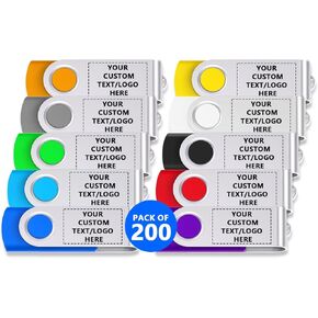 Custom Swivel USB Flash Drives 300 Pack, Personalized Logo Bulk - as Corporate Gifts and Promotional Giveaways - 4GB