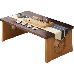 Japanese Style Foldable Legs Floor Table 80x40x30cm Walnut Finish Portable Laptop Breakfast in Bed Serving Tray Tea & Coffee Meditation Altar Table