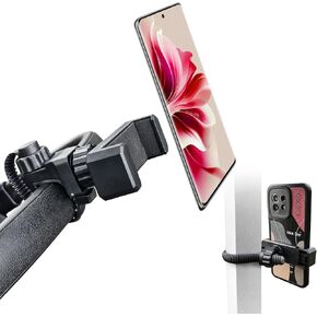 Phone Holder with Adjustable Strap,Wide Clamp Range,Fits Round,Square&Curved Surfaces,Clip Phone Mount for Mic Stands,Golf Carts,Wheelchairs, Spin Bikes, Strollers, Sports Fences, Trumpets