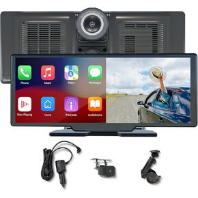 Wireless Apple CarPlay & Android Auto 10.26" Touchscreen with 2K Dash Cam, 1080P Backup Camera, GPS Navigation, Voice Control, Bluetooth, Mirror Link, AUX & FM Support, 64G