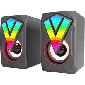 PC Speaker, USB Computer Speaker 2.0 Stereo Gaming Speaker with Cool LED Lights for PC Computer Desktop Notebook Smartphone