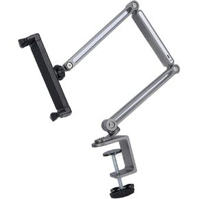 FOSA Metal Bed Phone Holder with Clamp, 360 Degree Rotation Tablet Holder, Foldable Desk Long Arm Phone Mount with Adjustable Light for Phone Tablet (Silver)