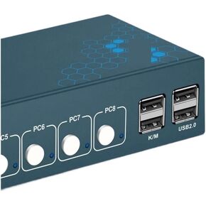8 Port KVM Switch USB2.0 4K30Hz 8 in 1 Out 8 PCs Sharing with One Set of Keyboard Mous Plug and Play Hot Key