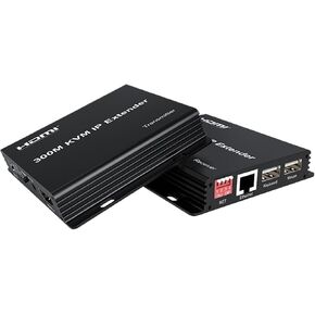 300M HDMI KVM IP Extender 1080P 60Hz KVM Over IP Support Network Switch up to 300M Cat5e/6 to HDMI Receiver Keyboard Mouse(with EU Plug)