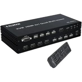4K 60Hz HDMI Multiviewer KVM Switch 4x1 USB Quad Multi-Viewer PIP 90° 180° Flip for 4 PCs Share USB Keyboard and Mouse Control(8X1 KVM 4K30,EU Plug)
