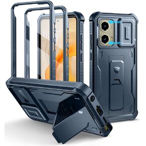 Dexnor for Motorola Moto G Stylus-5G-2025 Case, [2 Front Frame] [Built-in Magnetic Slide Camera Cover] Heavy Duty Protection Shockproof Cover Case with Screen Protector Kickstand, 6.7 inch Black