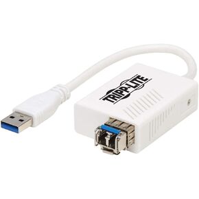 Tripp Lite Ethernet Adapter, USB 3.0 Singlemode Fiber Optic Transceiver, 10/100/1000 Mbps, 1310nm, 5km, LC, White (U336-SMF-1G-LC)