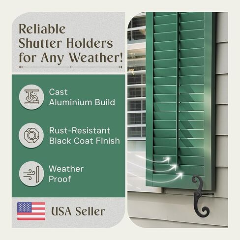 Renovators Supply Manufacturing Black Shutter Dogs 6.5 in. Decorative S Shaped Cast Aluminum Shutter Dogs with Mounting Hardware Pack of 4 in Saudi Arabia