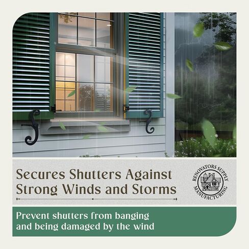 Renovators Supply Manufacturing Black Shutter Dogs 6.5 in. Decorative S Shaped Cast Aluminum Shutter Dogs with Mounting Hardware Pack of 4 in Saudi Arabia