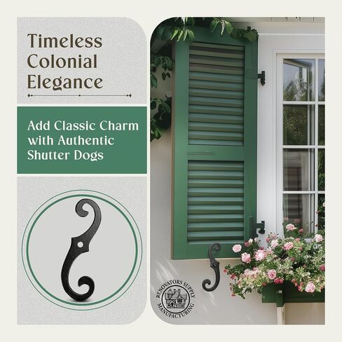 Renovators Supply Manufacturing Black Shutter Dogs 6.5 in. Decorative S Shaped Cast Aluminum Shutter Dogs with Mounting Hardware Pack of 4 in Saudi Arabia