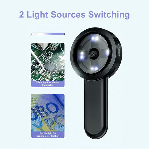 Handheld Microscope with 2.0 Inch Screen, 50X 16MP Camera Digital Magnifying Glass Trichome Handheld Illuminated Magnifier with 8 LED Lights for Repair Reading Jewelry Inspection in Saudi Arabia