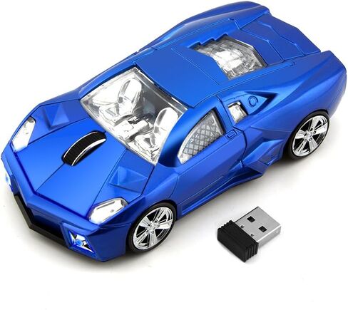 3C Light Car Mouse Wireless 2.4Ghz ، Cool 3D Sport Car Shape Mouse Mice 1600 DPI مع جهاز استقبال USB مناسب للكمبيوتر/الكمبيوتر/الكمبيوتر المحمول (الأزرق) in Kuwait