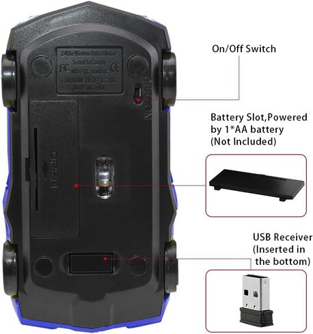 3C Light Car Mouse Wireless 2.4Ghz ، Cool 3D Sport Car Shape Mouse Mice 1600 DPI مع جهاز استقبال USB مناسب للكمبيوتر/الكمبيوتر/الكمبيوتر المحمول (الأزرق) in Kuwait