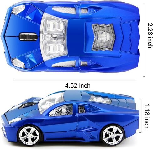 3C Light Car Mouse Wireless 2.4Ghz ، Cool 3D Sport Car Shape Mouse Mice 1600 DPI مع جهاز استقبال USB مناسب للكمبيوتر/الكمبيوتر/الكمبيوتر المحمول (الأزرق) in Kuwait