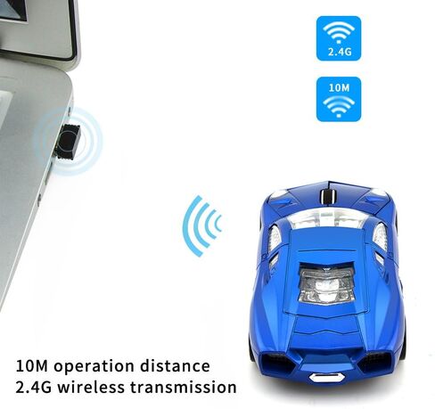 3C Light Car Mouse Wireless 2.4Ghz ، Cool 3D Sport Car Shape Mouse Mice 1600 DPI مع جهاز استقبال USB مناسب للكمبيوتر/الكمبيوتر/الكمبيوتر المحمول (الأزرق) in Kuwait
