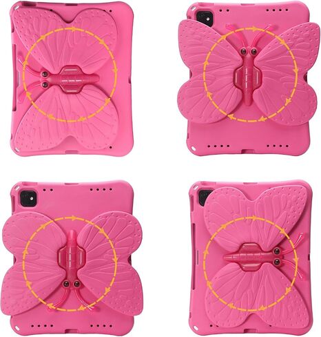 Butterfly Kids Case for iPad Air 13 Inch M3/M2 (2025/2024), iPad Pro 13 (M4) 2024, iPad Pro 12.9 (2022/2021/2020/2018), 3D Cartoon EVA Foam Shockproof Stand Cover for Girls - Magenta in Saudi Arabia