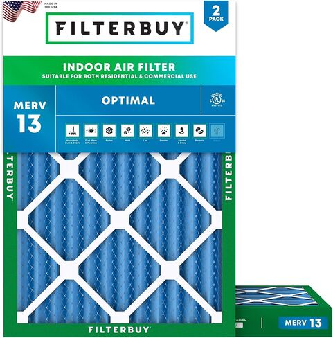 مرشح هواء Filterbuy 20x20x5 MERV 13 الدفاع الأمثل (عبوة من قطعتين)، استبدال مرشحات هواء فرن HVAC AC المطوية لشبكة هانيويل العودة FC40R1003 (الحجم الفعلي: 18.38 × 18.38 × 3.69 بوصة) in Kuwait