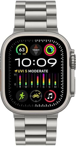 Tasikar Band Compatible with Apple Watch Band 49mm 45mm 44mm 42mm Premium Stainless Steel Metal Replacement Strap Compatible with Apple Watch Ultra 2 Ultra Series 9 8 7 6 5 4 3 2 1 SE, Titanium in Kuwait