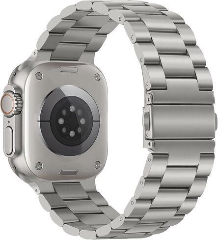 Tasikar Band Compatible with Apple Watch Band 49mm 45mm 44mm 42mm Premium Stainless Steel Metal Replacement Strap Compatible with Apple Watch Ultra 2 Ultra Series 9 8 7 6 5 4 3 2 1 SE, Titanium in Kuwait
